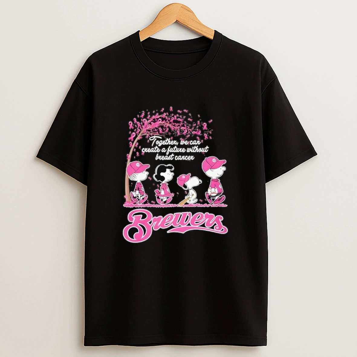 Milwaukee Brewers X Peanuts Together We Can Create A Future Without Breast Cancer Shirts
