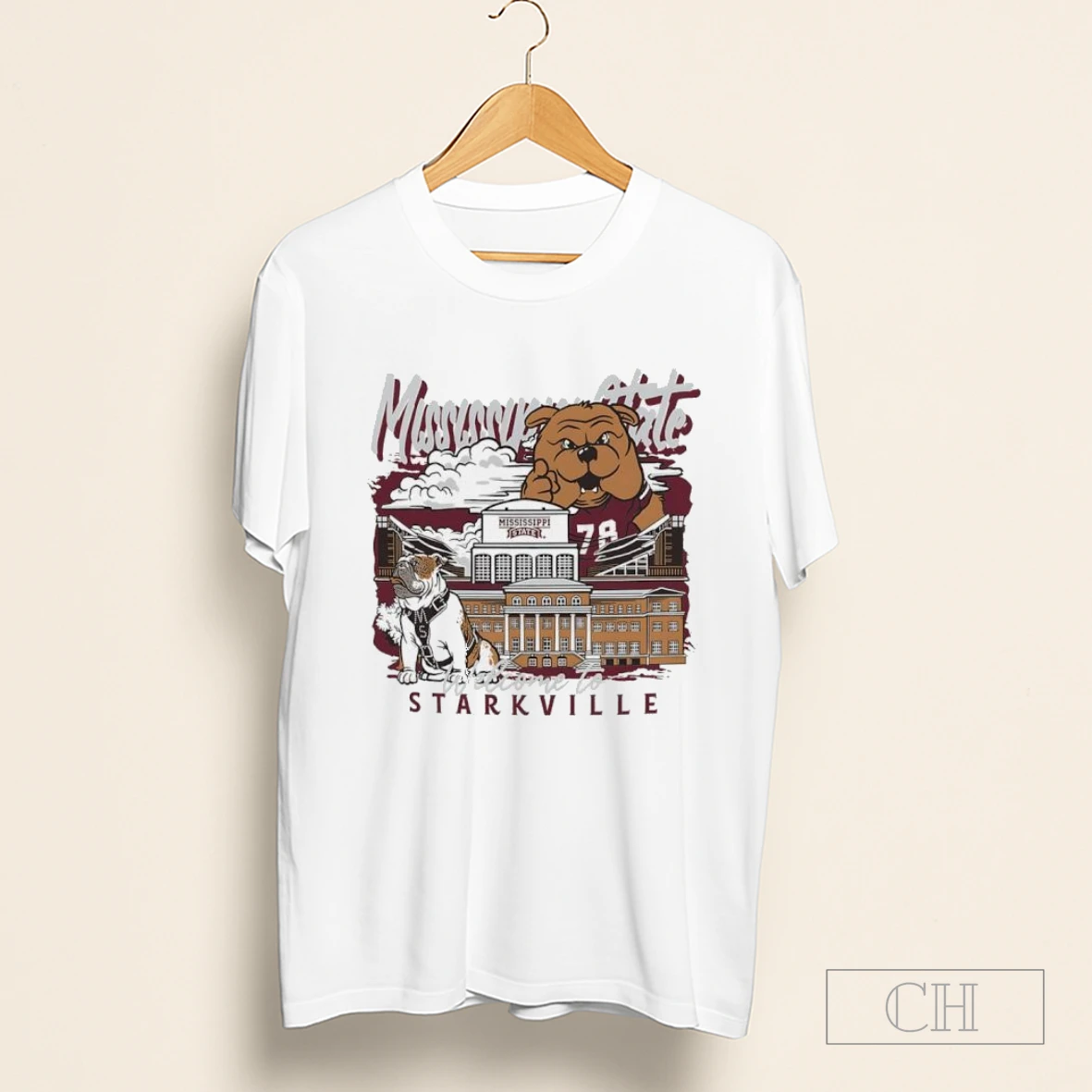 Mississippi State Bulldogs Football Welcome To Starkville Hand Drawn Campus Masot Shirt