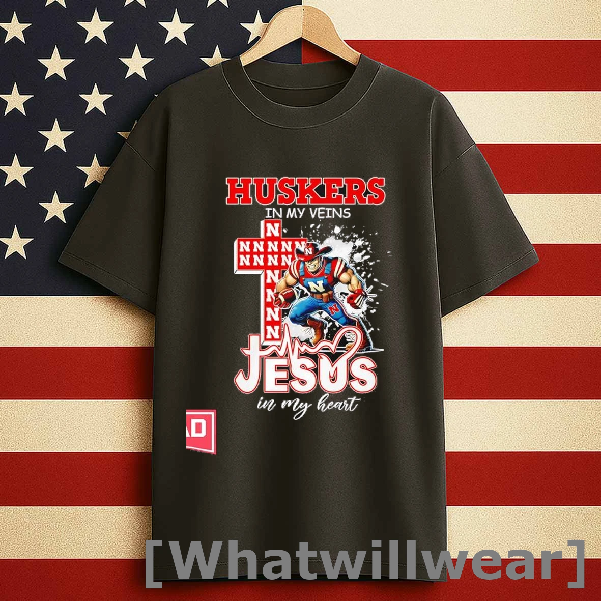 Nebraska Husker In My Veins Jesus In My Heart Mascot Shirts