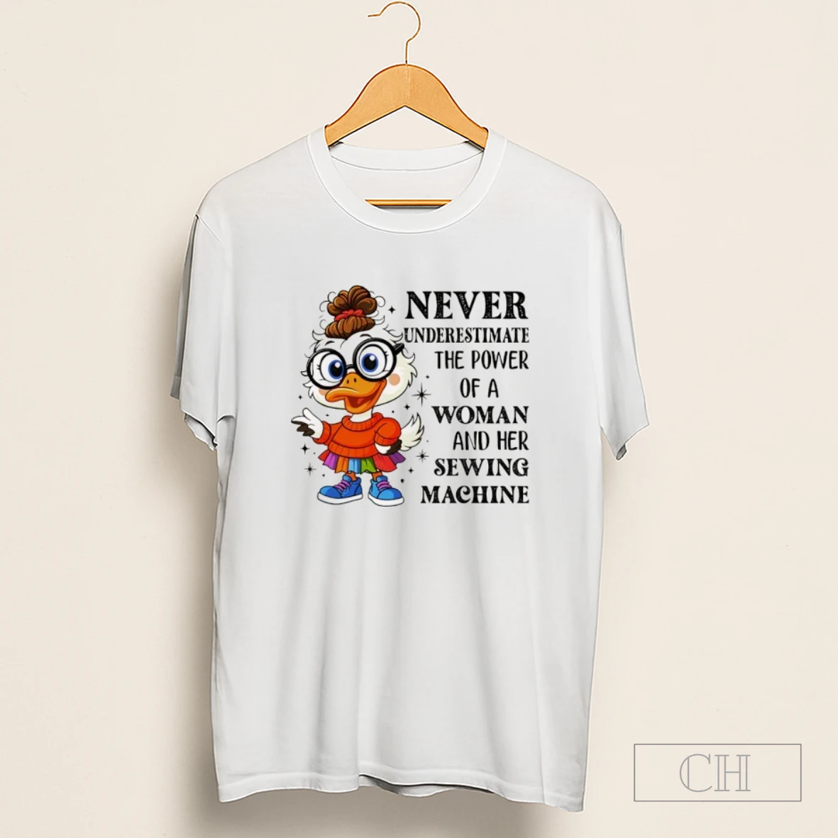 Never Underestimate The Power Of A Woman And Her Sewing Machine Funny Duck Shirt