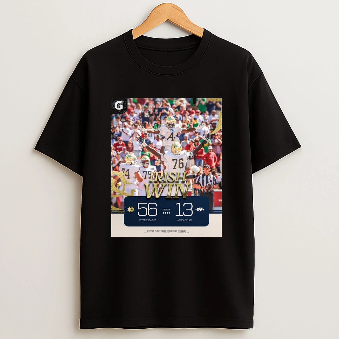 Notre Dame Vs Arkansas Final Score 56 13 At Donald W Reynolds Razorback Stadium In Fayetteville Arkansas Shirts