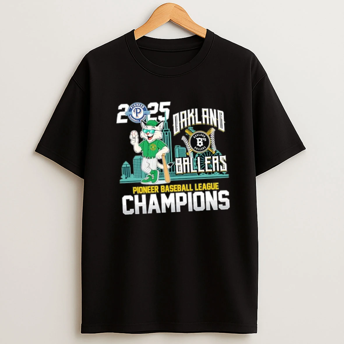 Oakland Bs Ballers 2025 Pioneer Baseball League Champions Cat Mascot Logo Shirts