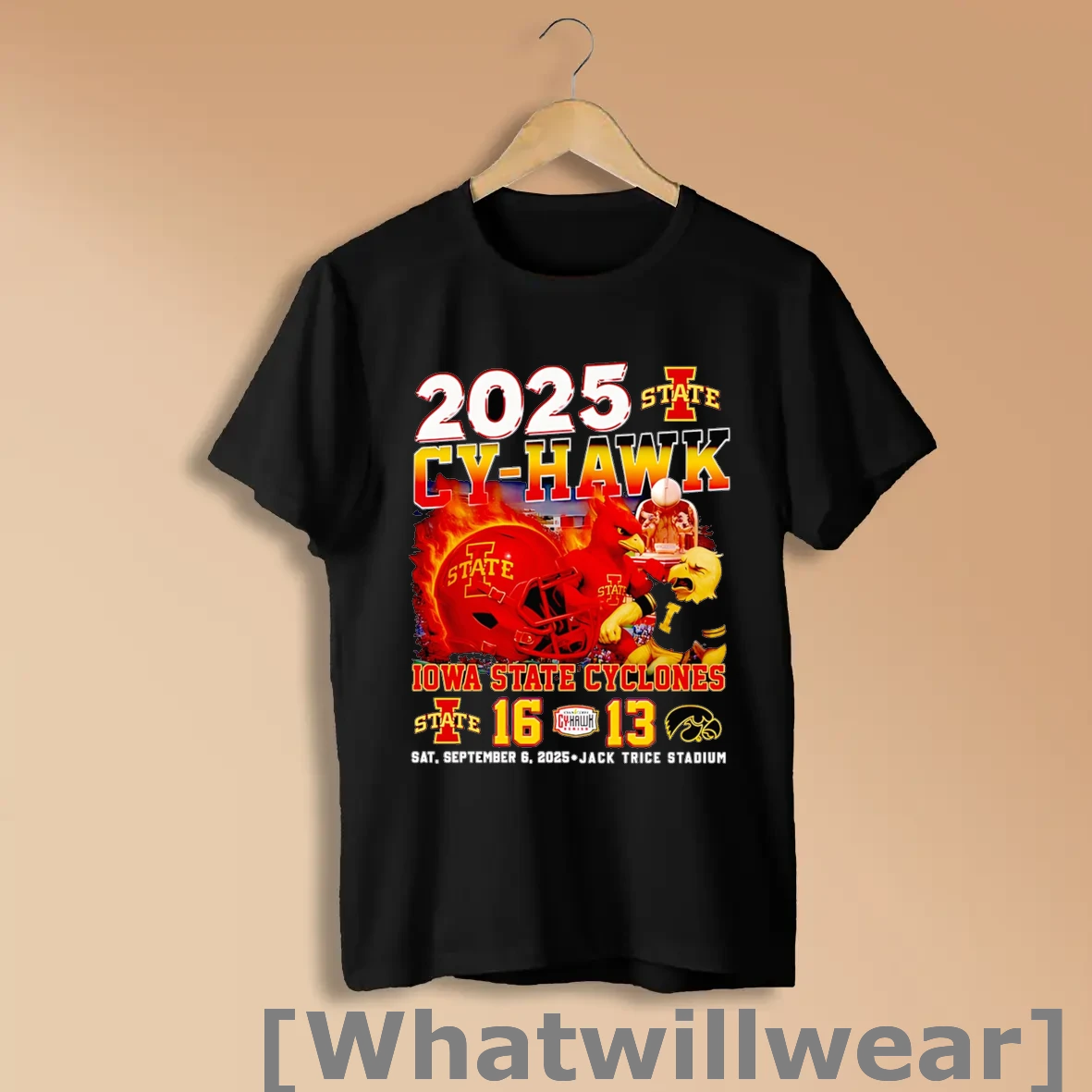 Official 2025 Cy Hawk Iowa State Cyclones 16 13 Iowa Hawkeyes Mascot Shirts