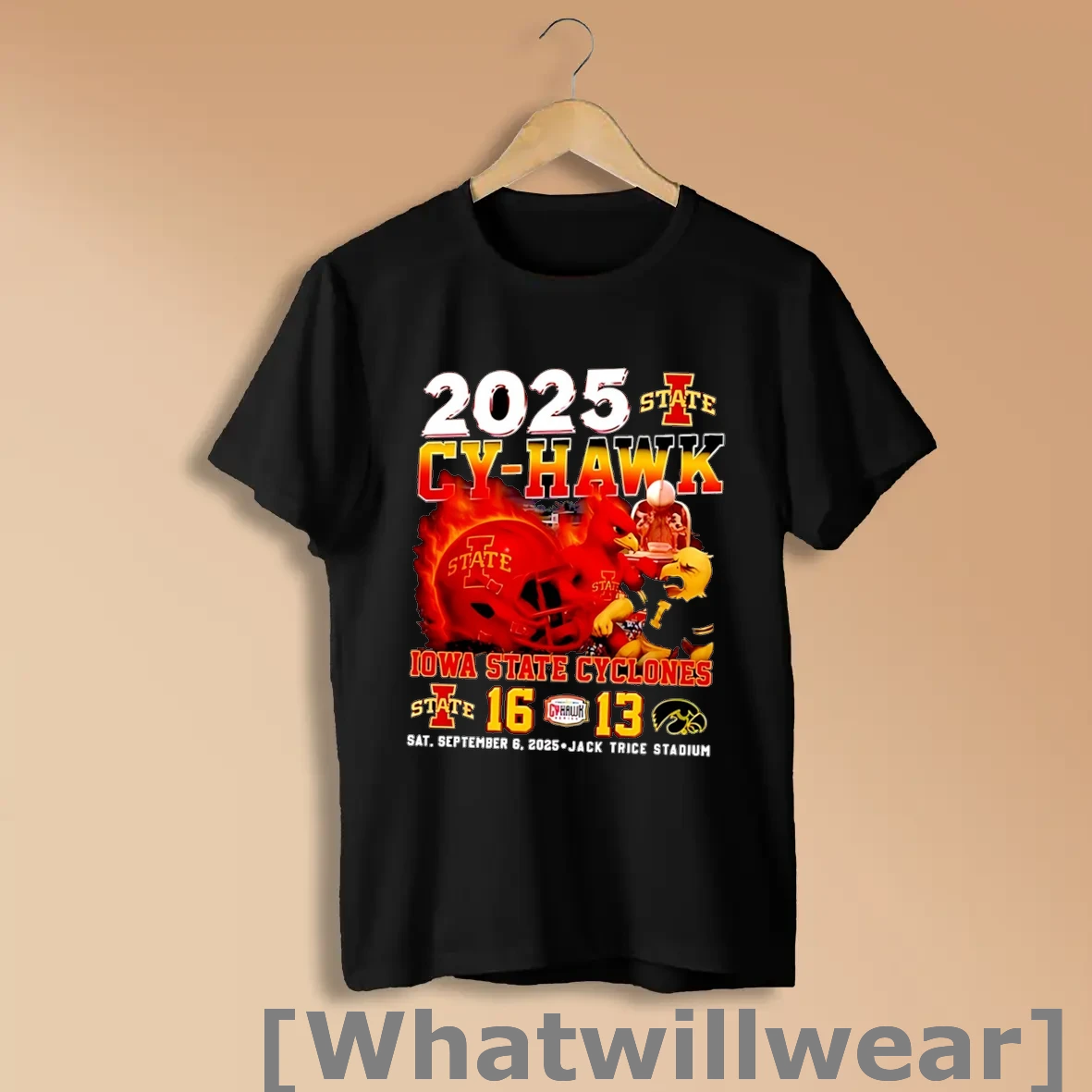 Official 2025 Cy Hawk Iowa State Cyclones 16 Iowa Hawkeyes 13 Mascot Helmet Shirts
