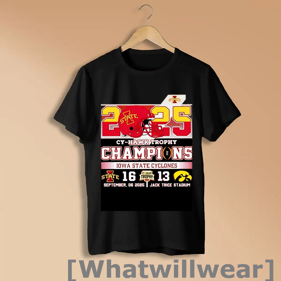 Official 2025 Cy Hawk Trophy Champions Iowa State Cyclones 16 13 Iowa Hawkeyes Football Shirts