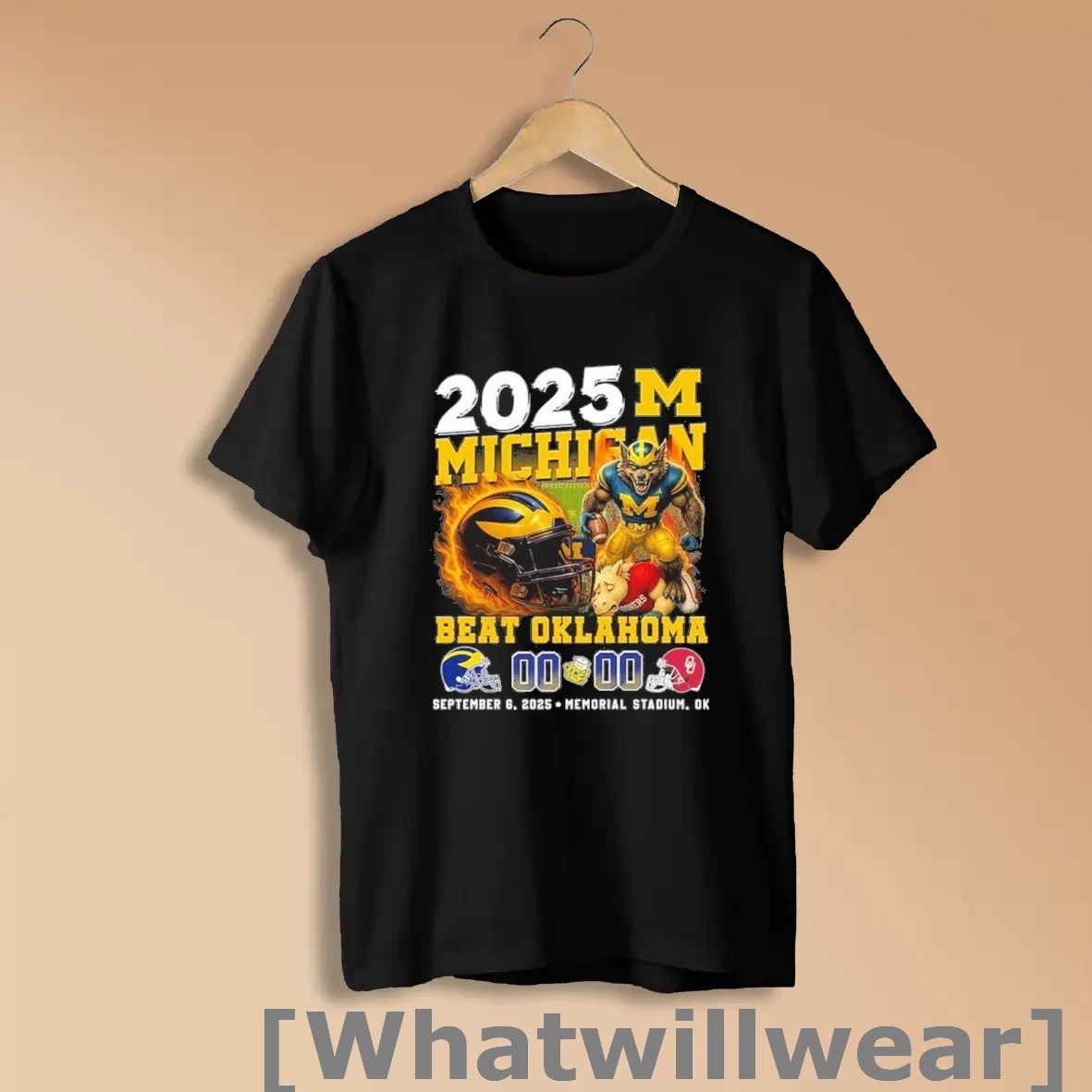 Official 2025 Michigan Beat Oklahoma September 6 2025 Memorial Stadium Shirts