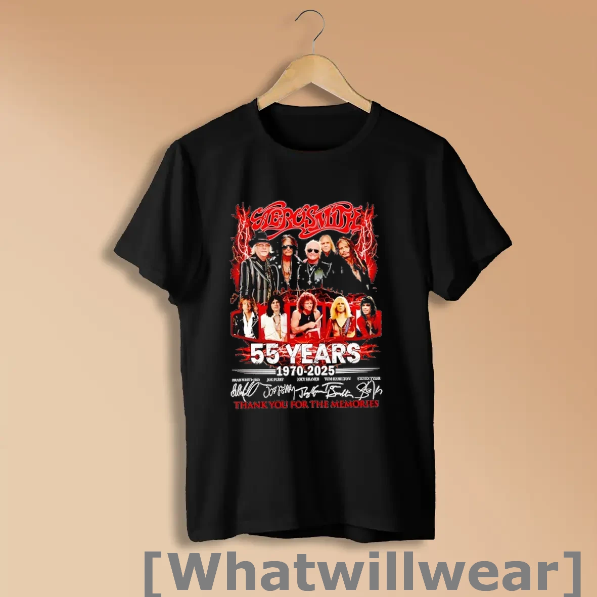 Official Aerosmith 55 Years 1970 2025 Thank You For The Memories Signatures Shirts