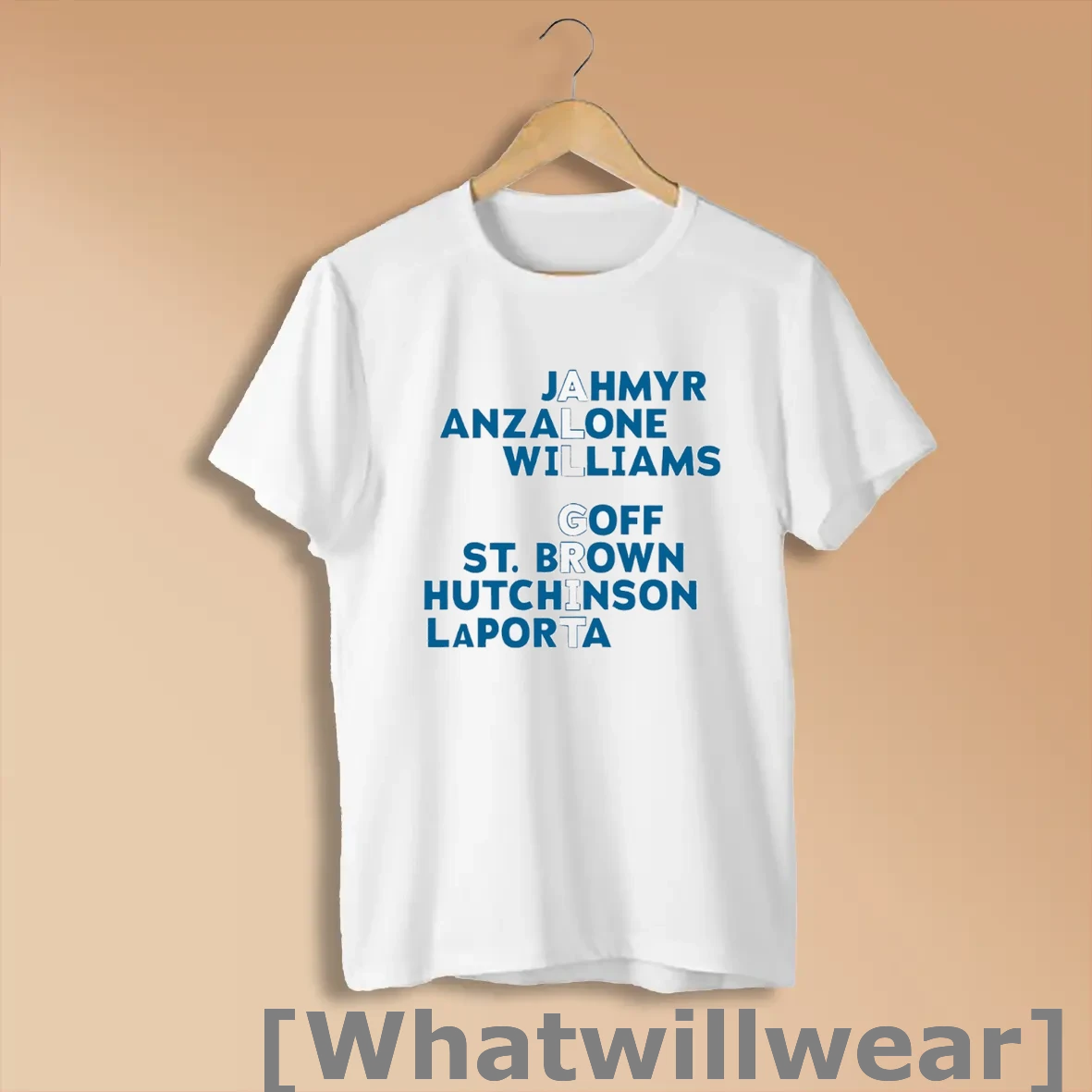 Official All Grit Detroit Lions Jahmyr Anzalone Williams Goff St Brown Hutchinson Laportan Player Names Shirts