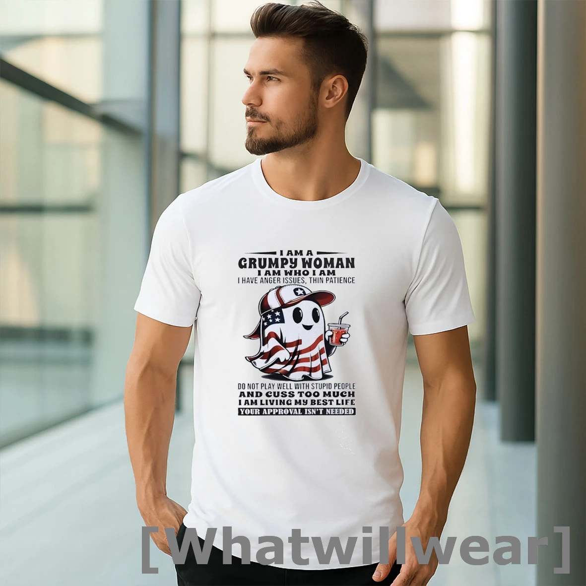 Official American Ghost I Am A Grumpy Woman I Am Who I Am I Have Anger Issues Thin Patience Tshirts Sweater