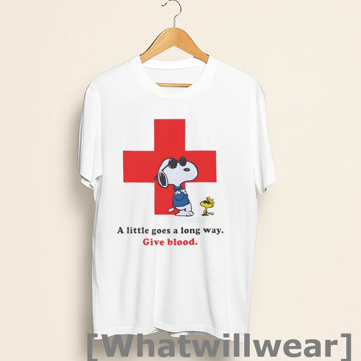Official American Red Cross Peanuts Snoopy A Little Goes A Long Way Give Blood Shirts