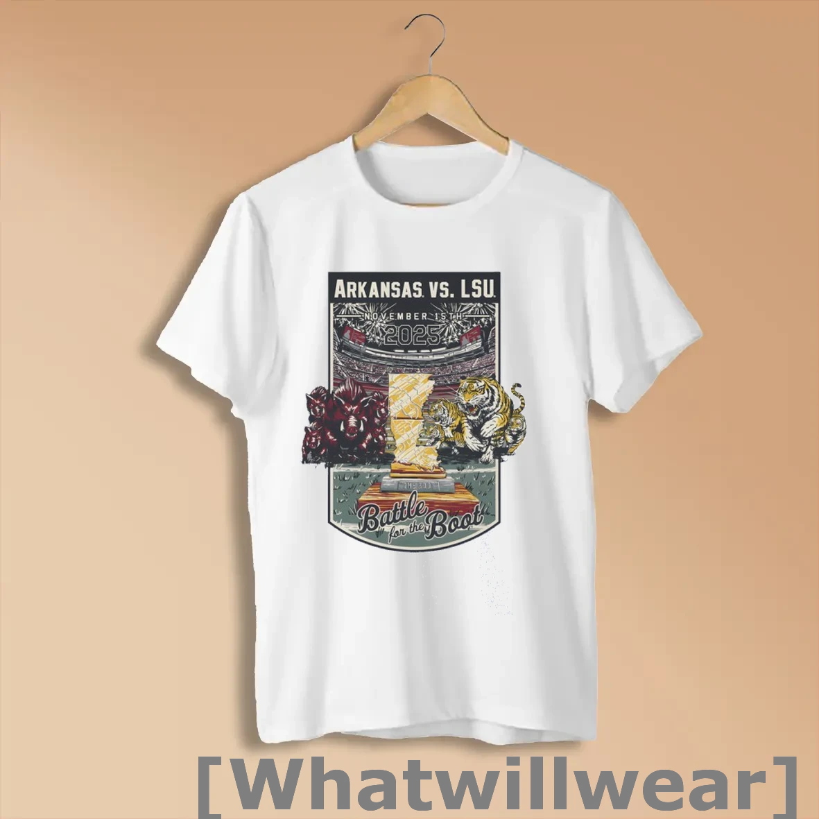 Official Arkansas Razorbacks Vs Lsu Tigers Battle For The Boot Game Day 2025 Shirts