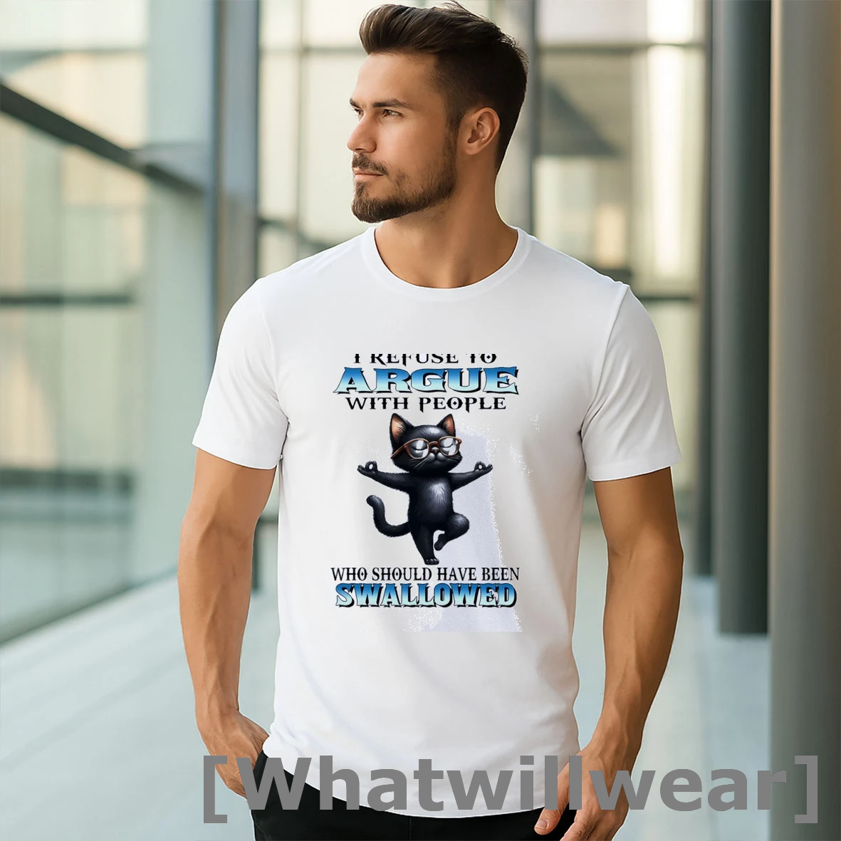 Official Black Cat Yoga I Refuse To Argue With People Who Should Have Been Swallowed Classic Mens Tshirts Sweater