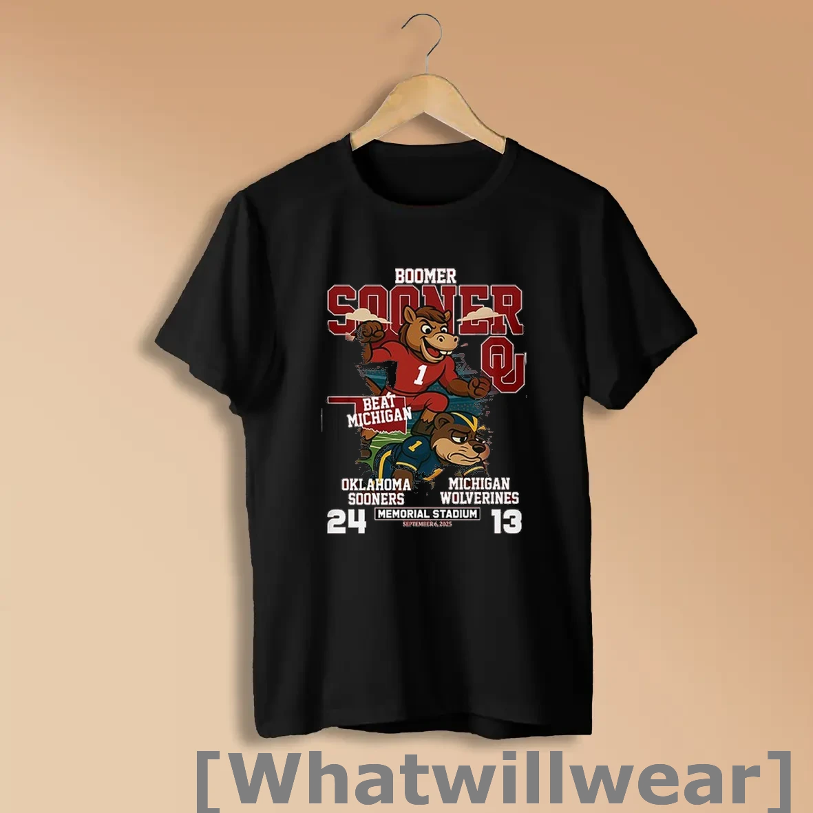 Official Boomer Sooner Beat Michigan Mascot Oklahoma Sooners 24 13 Michigan Wolverines Shirts