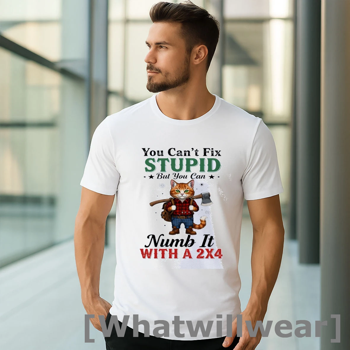 Official Cat You Cant Fix Stupid But You Can Numb It With A 2x4 Classic Mens Tshirts Sweater
