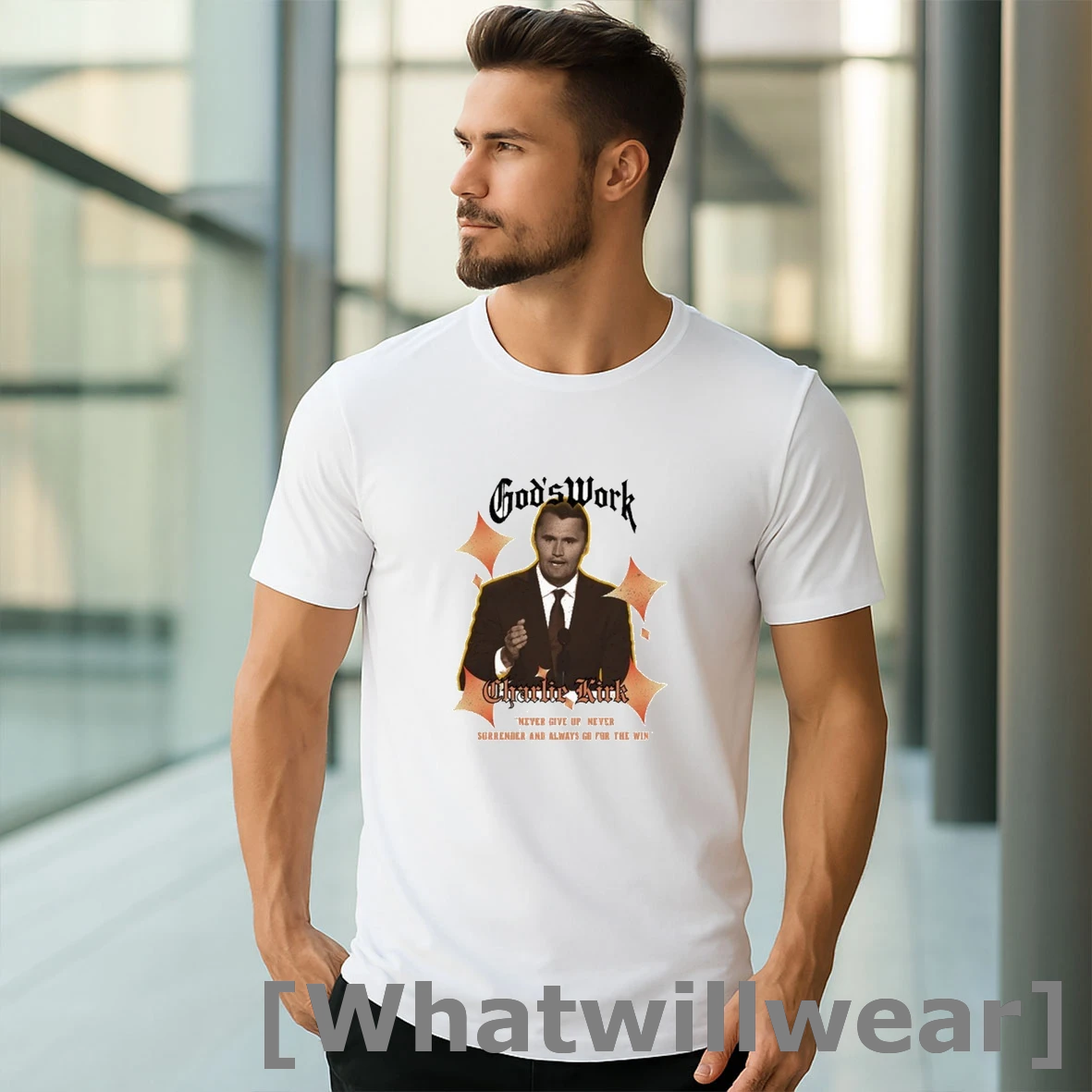 Official Charlie Kirk Gods Work Never Give Up Tshirts Sweater