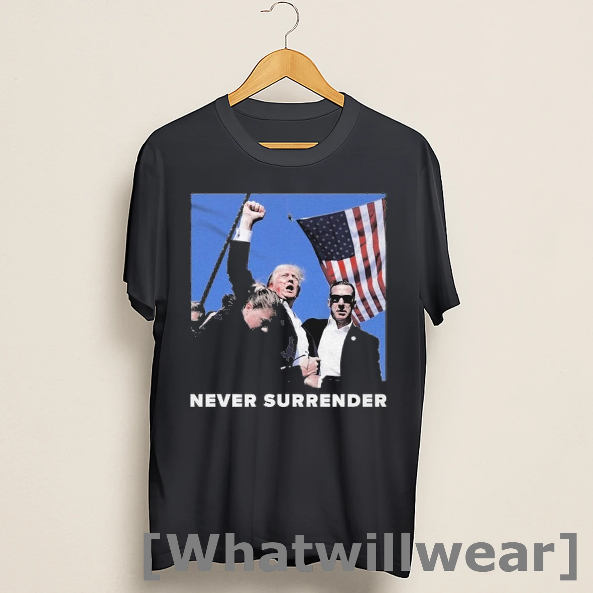 Official Charlie Kirk Wearing Never Surrender Trump Fighting Mugshot American Flag Shirts
