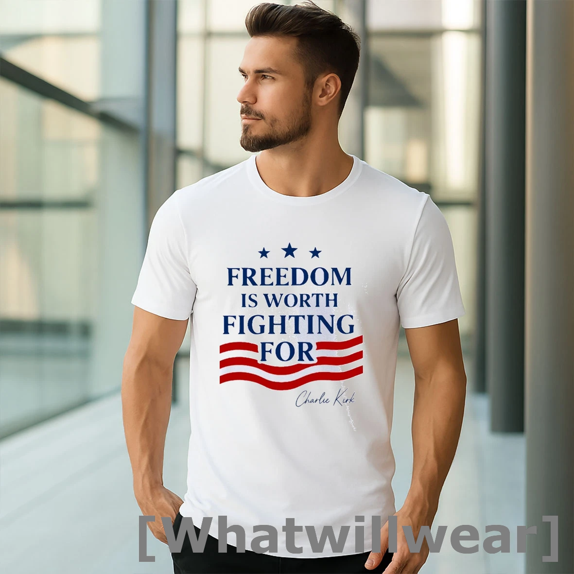 Official Charlie Kirk Quote Freedom Is Worth Fighting For American Flag Classic Mens Tshirts Sweater