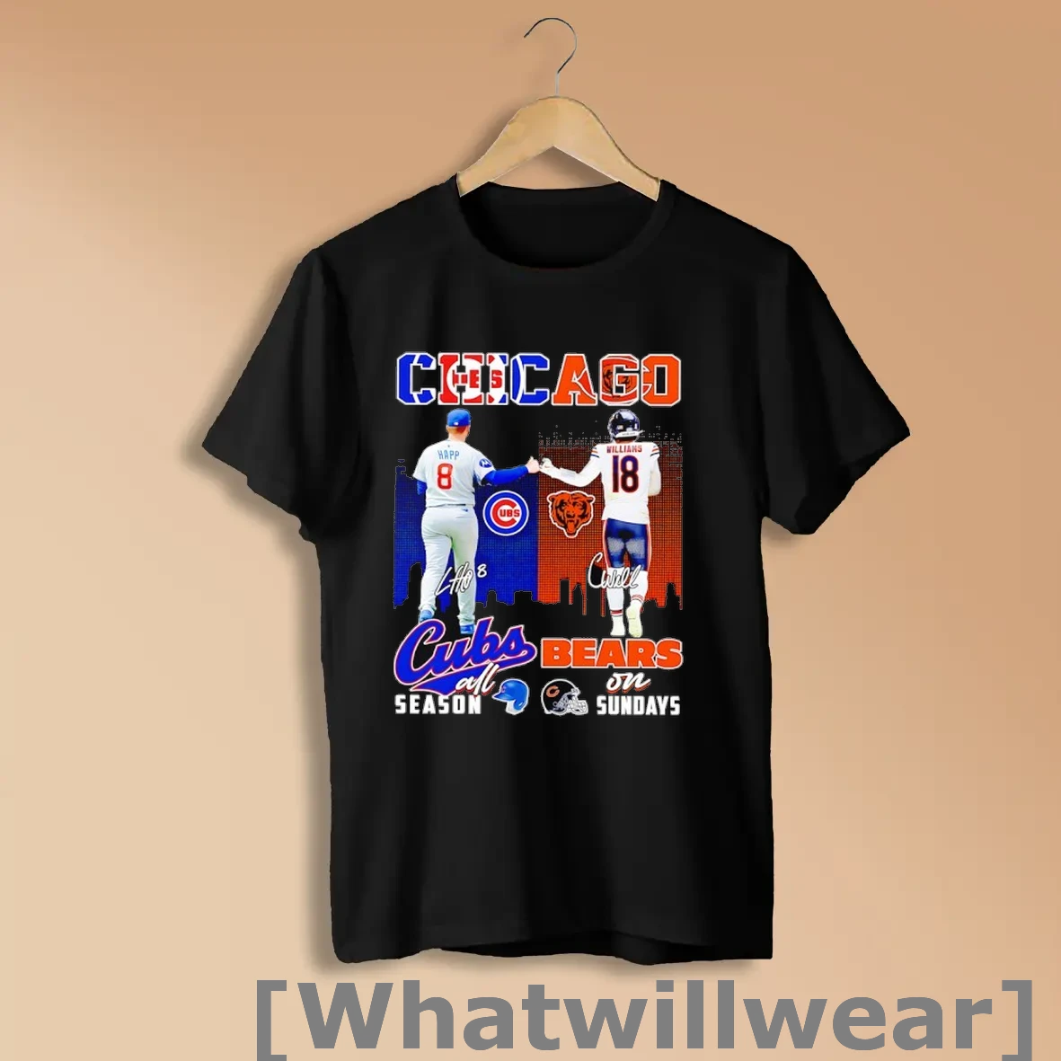 Official Chicago City Skyline Happ Chicago Cubs All Season And Williams Chicago Bears On Sundays Shirts