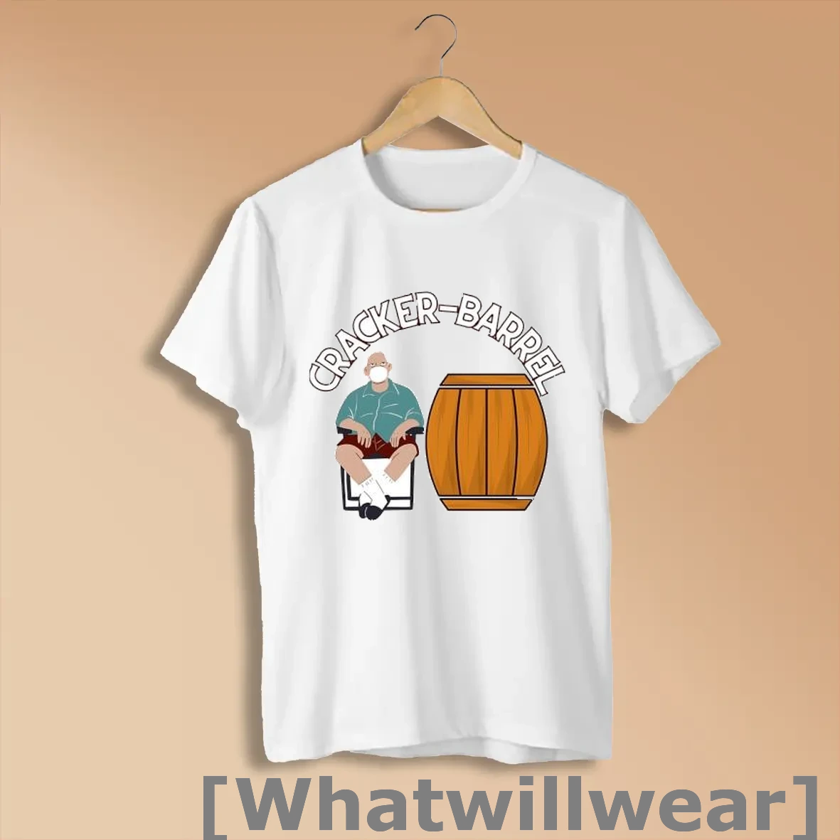 Official Cracker Barrel Grandpa Sitting In A Chair Next To A Barrel Wearing A Mask Cracker Barrel Shirts