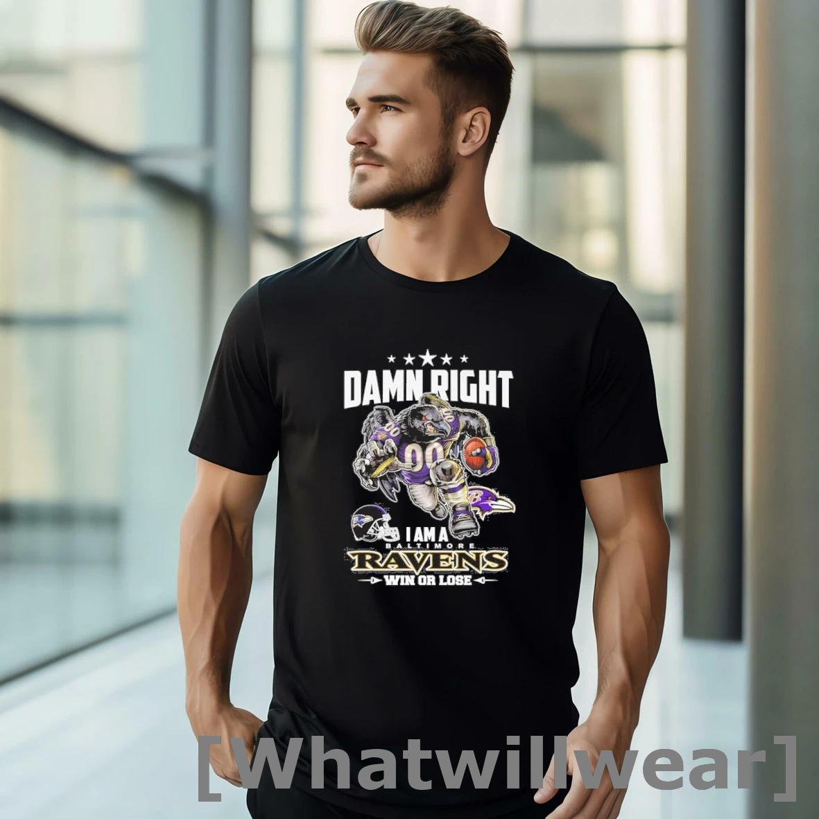 Official Damn Right I Am A Ravens Win Or Lose Mascot Tshirts Sweater