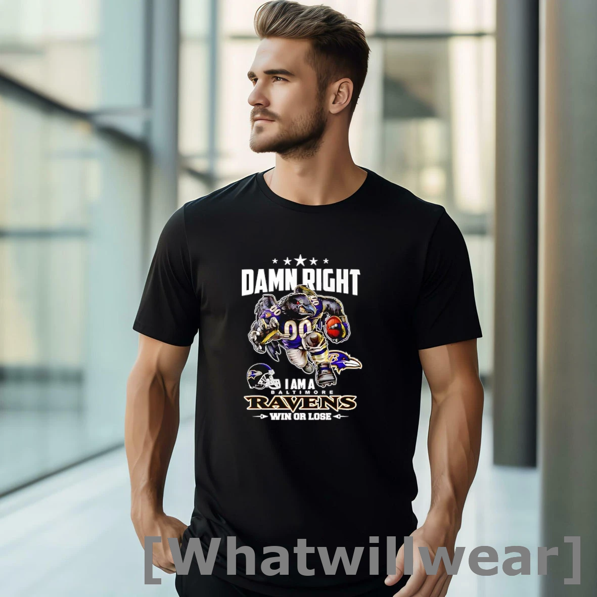 Official Damn Right I Am A Baltimore Ravens Win Or Lose Mascot Helmet Tshirts Sweater