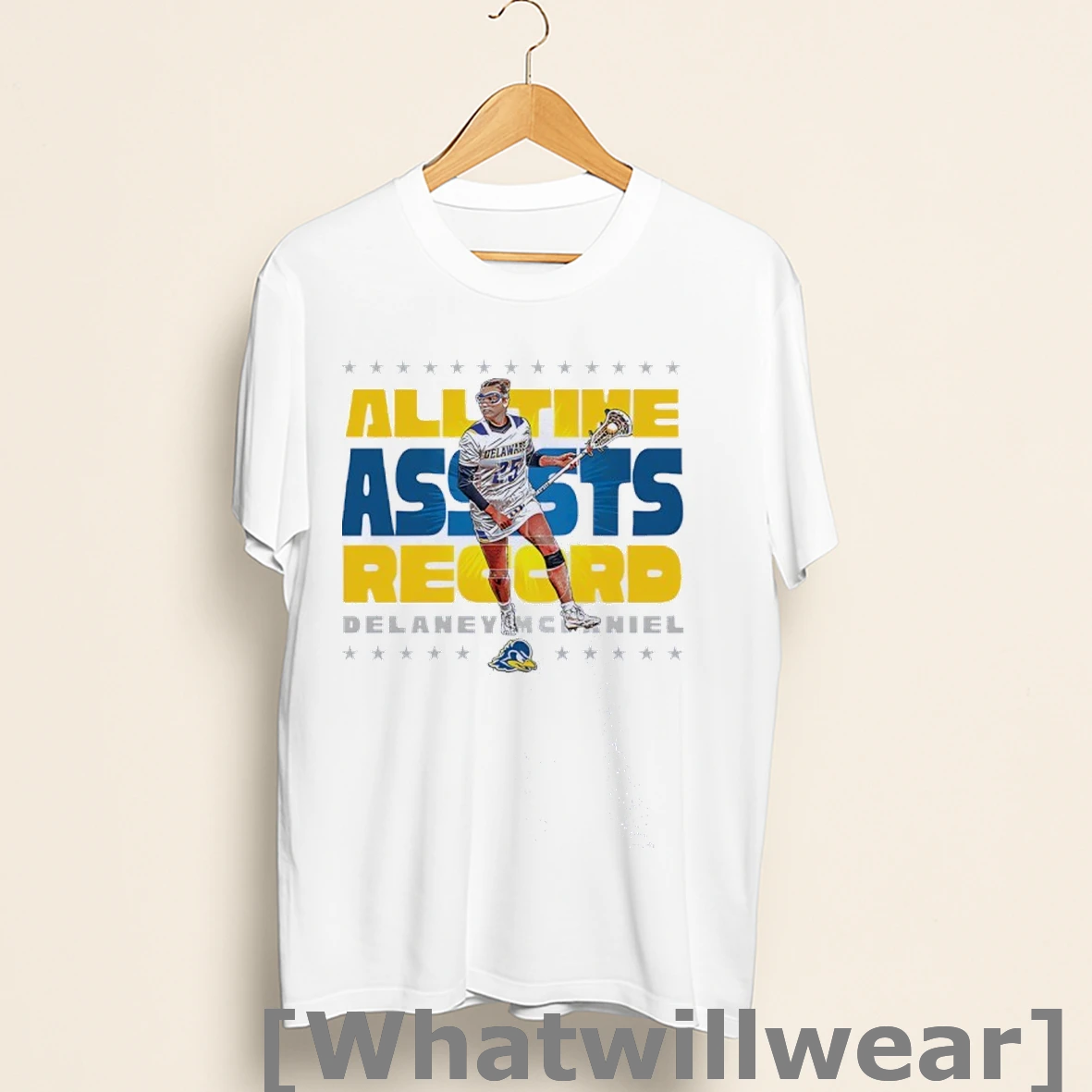 Official Delaney Mcdaniel All Time Assists Record Delaware Blue Hens Safety Lacrosse Shirts