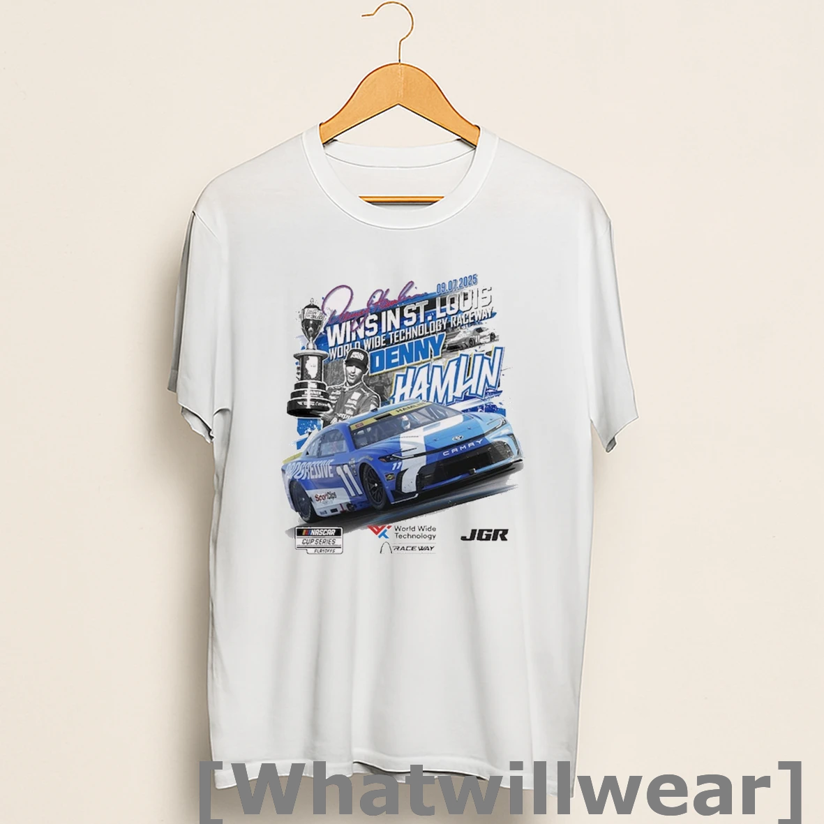Official Denny Hamlin Checkered Flag Sports 09 07 2025 Enjoy Illinois 300 Race Winner Nascar Cup Series Shirts