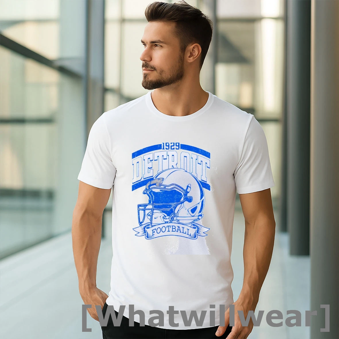 Official Detroit Football Blue Helmet Game Day Football Nfl Retro Classic Mens Tshirts Sweater