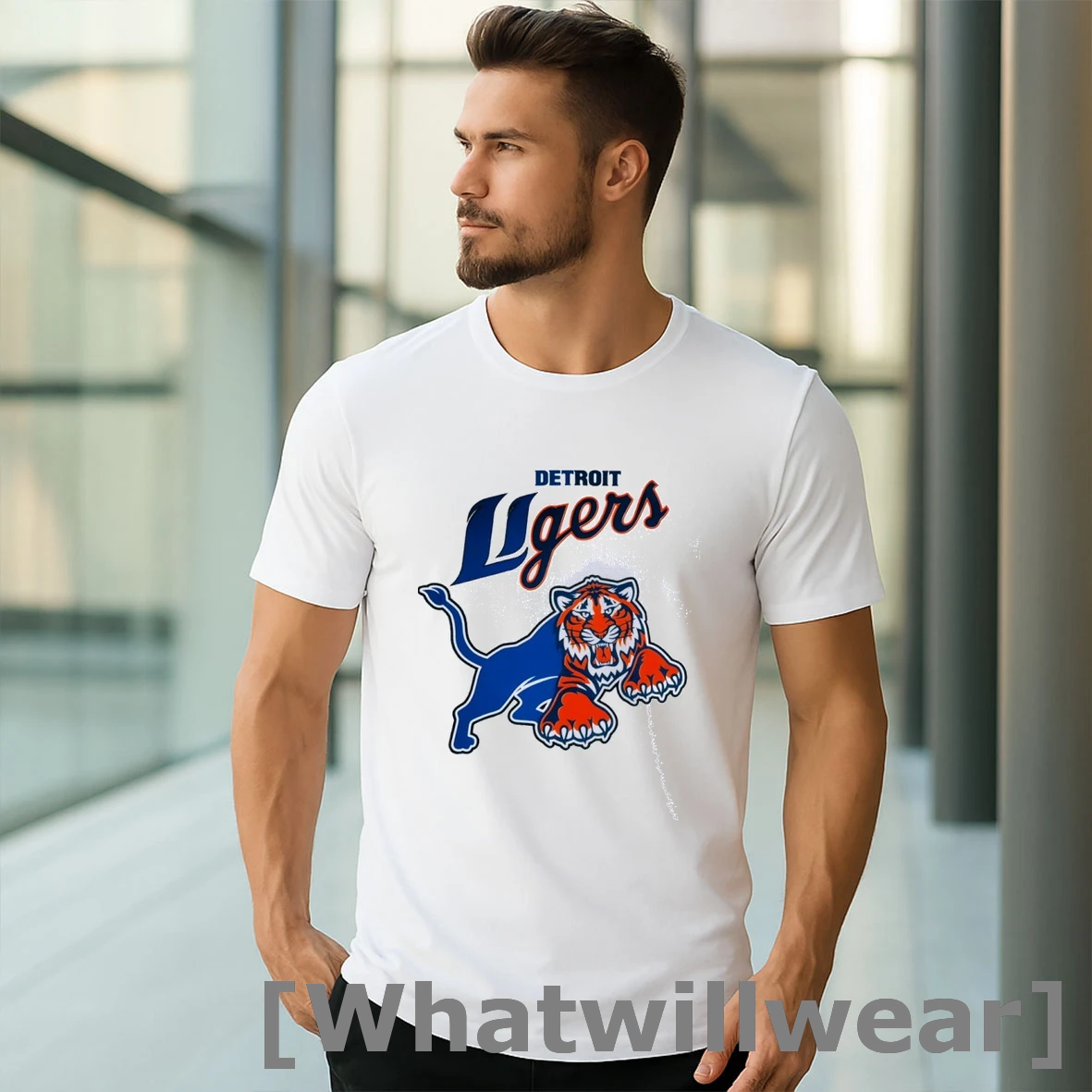 Official Detroit Lions Mashup Detroit Tiger Logo Nfl Classic Mens Tshirts Sweater