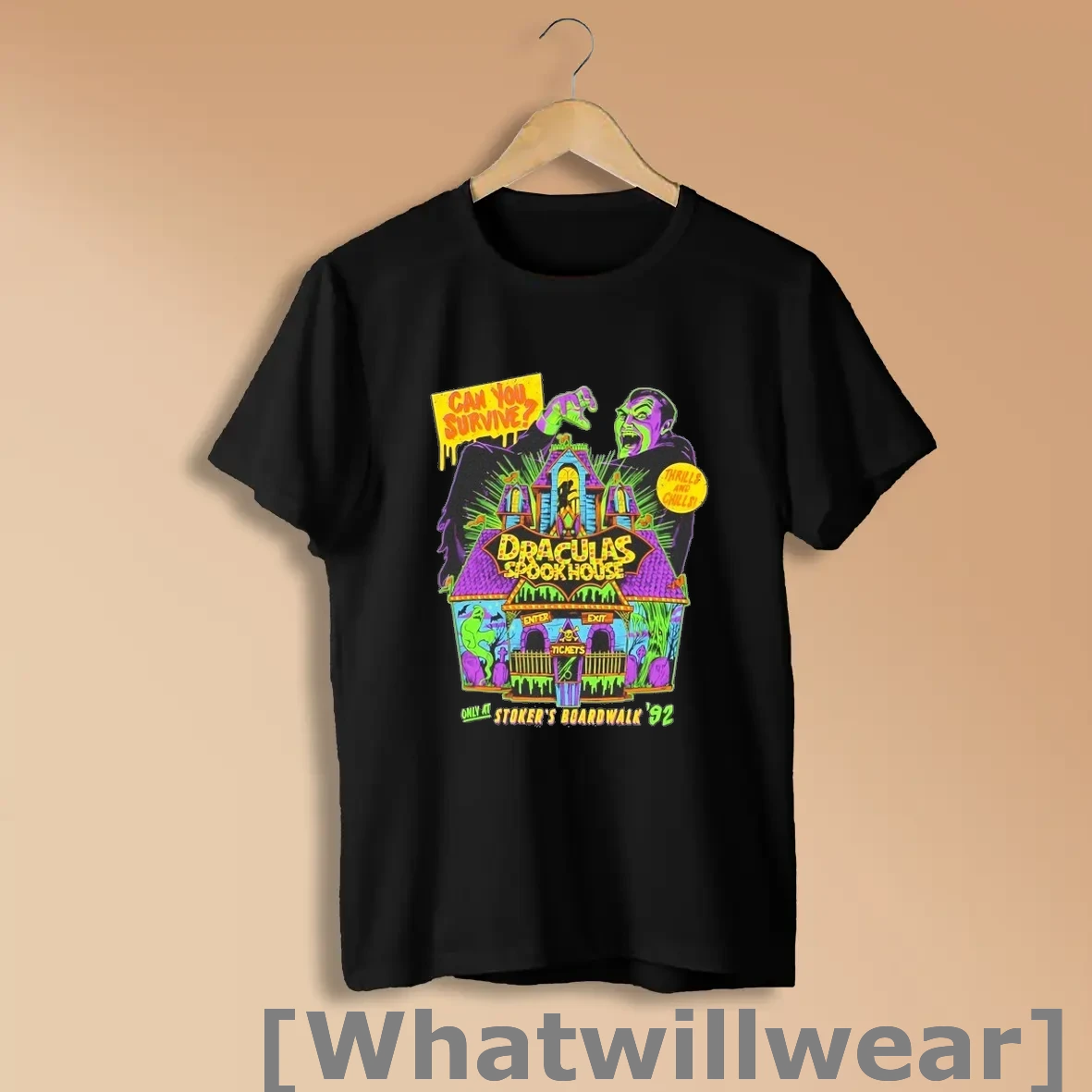 Official Draculas Spookhouse Can You Survive Thrills And Chills Halloween Shirts