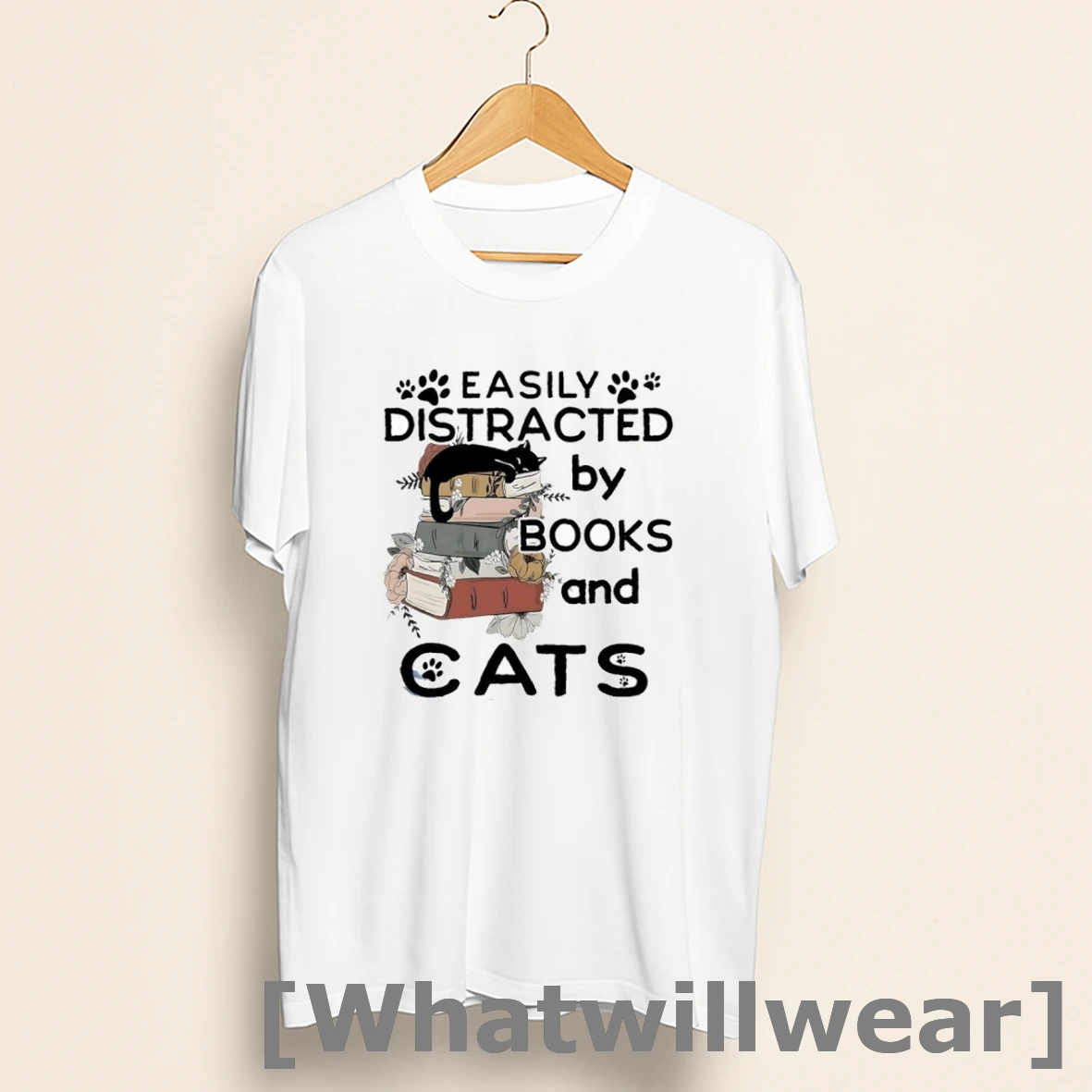 Official Easily Distracted By Books And Cats Shirts