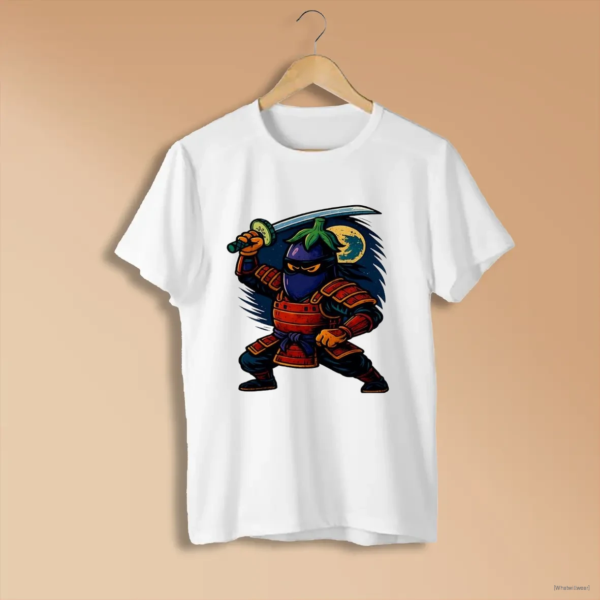 Official Eggplant Ninja Holding Sword Under Full Moon Warrior Funny T White Shirts