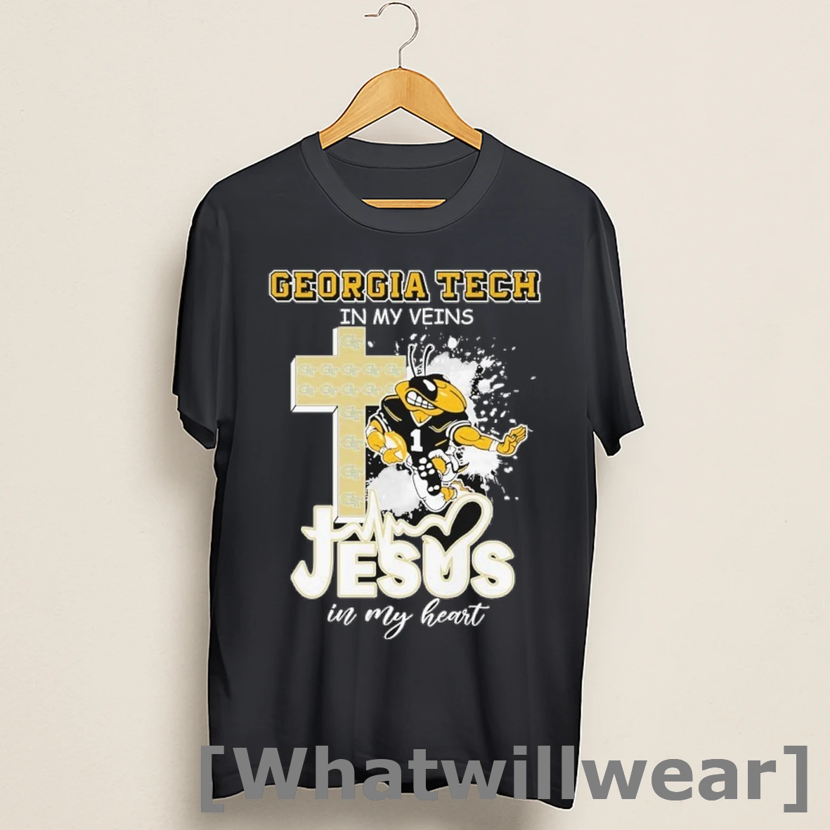 Official Georgia Tech Yellow Jackets In My Veins Jesus In My Heart Mascot Shirts