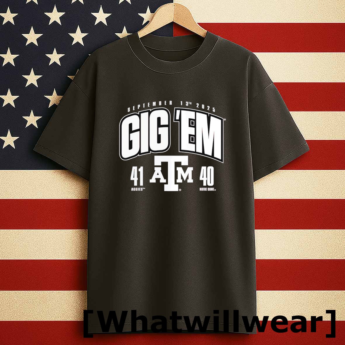 Official Gig Em Texas A And M Aggies Vs Notre Dame Fighting Irish 2025 Score 41 40 Tshirts Sweater