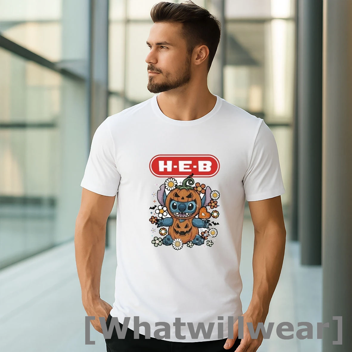 Official H E B Stitch Halloween Pumpkin Tshirts Sweater