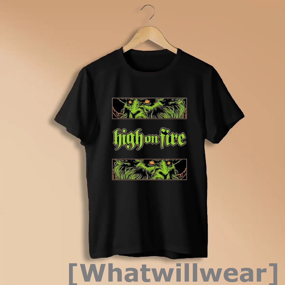 Official High On Fire Demonic Green Ram Monster Head Shirts