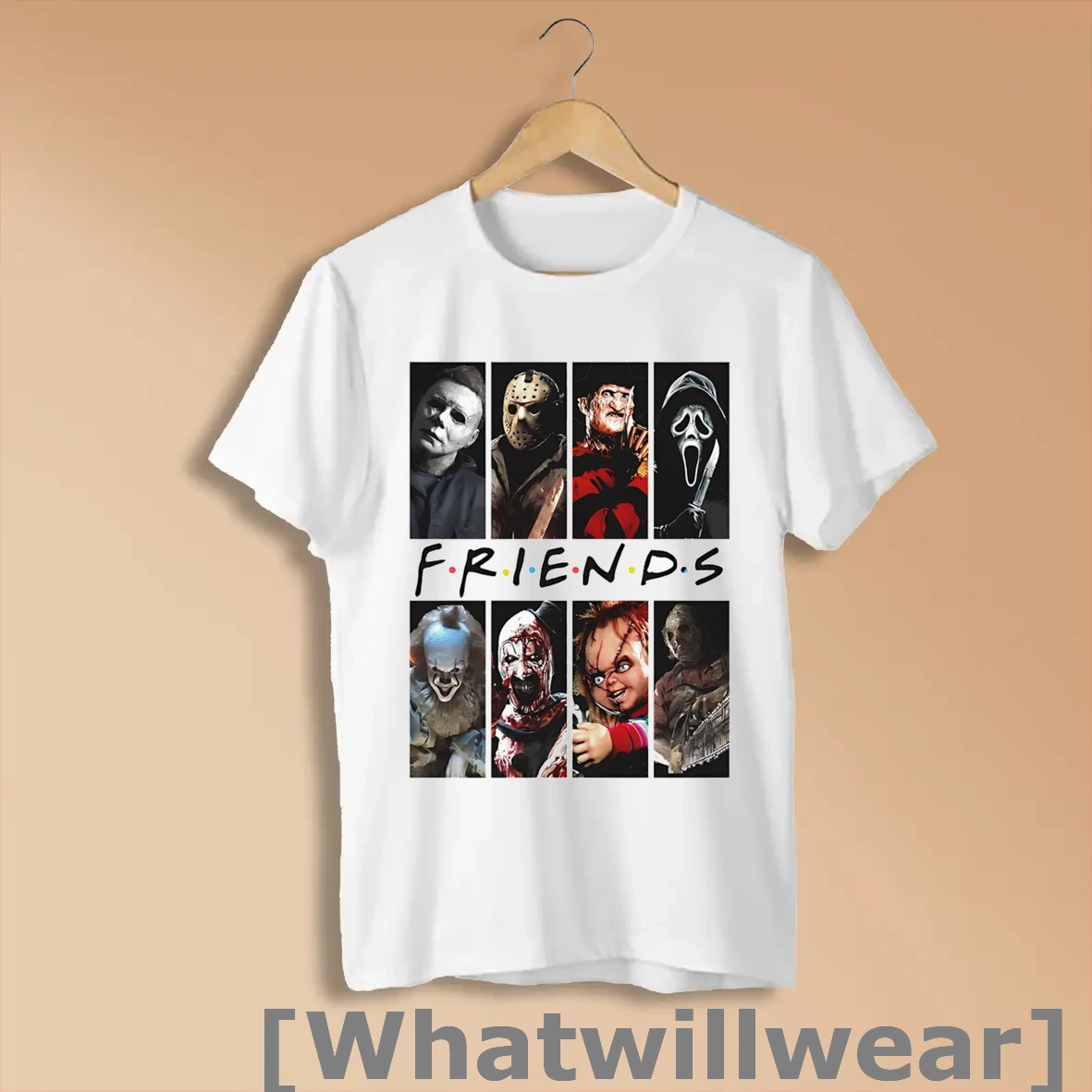 Official Horror Movie Friends Michael Myers Jason Freddy Krueger Ghostface White Shirts
