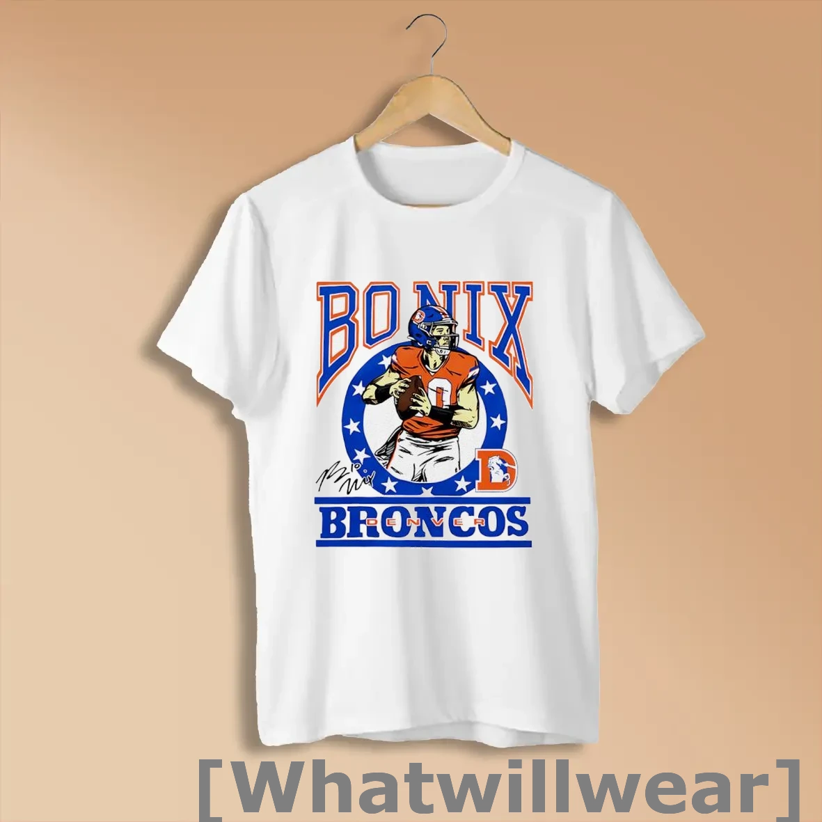 Official Hufanga Wearing Bo Nix Denver Broncos Signature Shirts