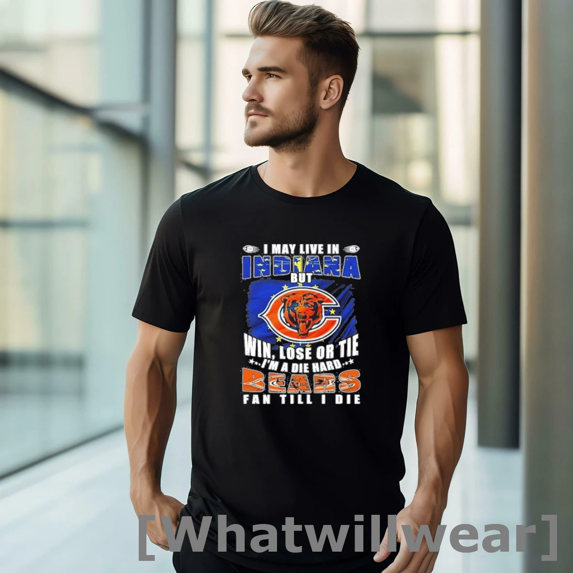 Official I May Live In Indiana Win Lose Or The Im A Die Hard Bears Fan Till I Die Tshirts Sweater