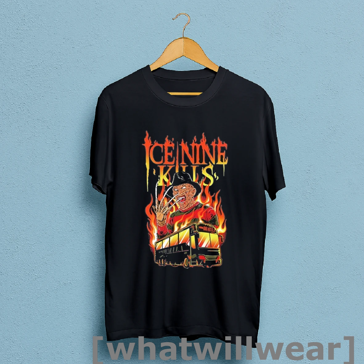 Official Ice Nine Kills X Freddy Krueger Tasmanian Devil In A Tour 2025 Bus Fire Kim Dracula Shirt Sweatshirt