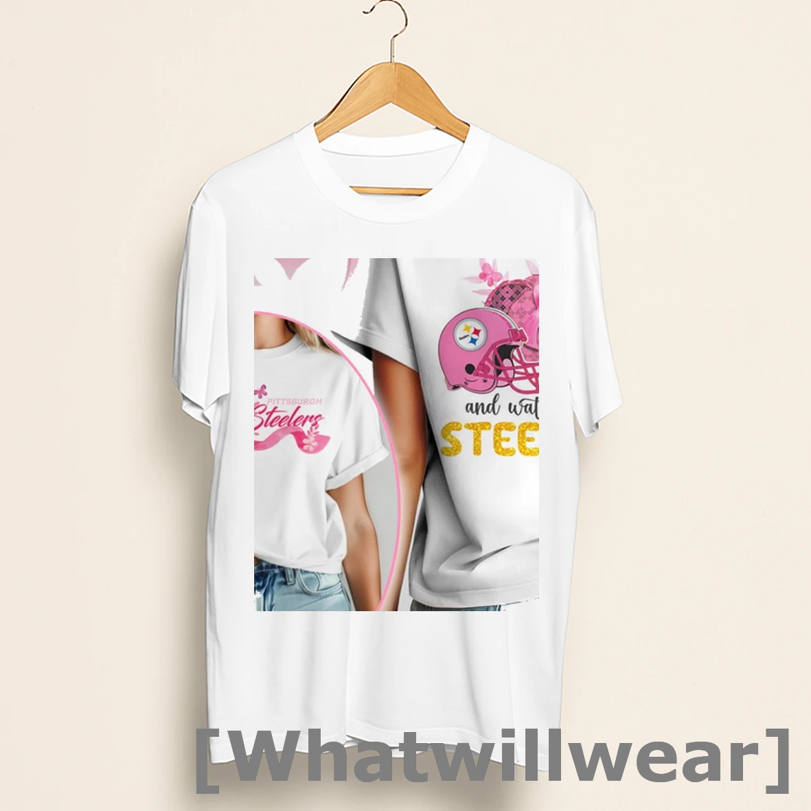 Official In October We Wear Pink And Watch Pittsburgh Steelers 2 Sided Shirts