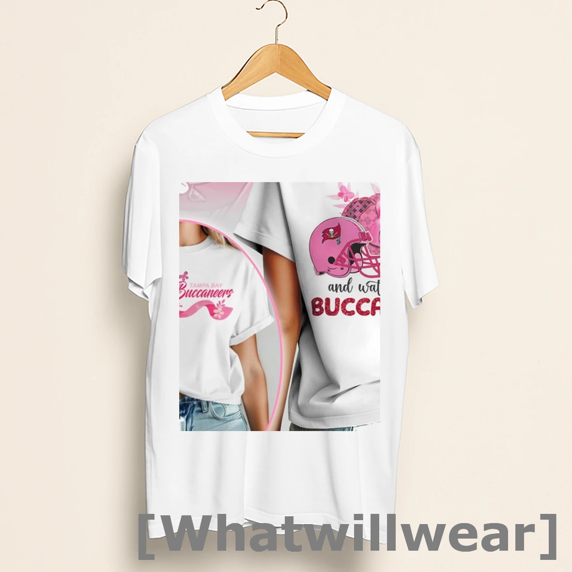 Official In October We Wear Pink And Watch Tampa Bay Buccaneers 2 Sided Shirts