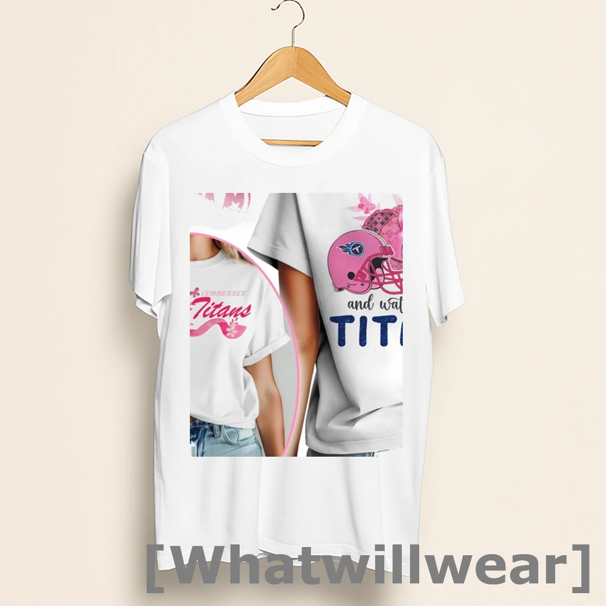 Official In October We Wear Pink And Watch Tennessee Titans 2 Sided Shirts