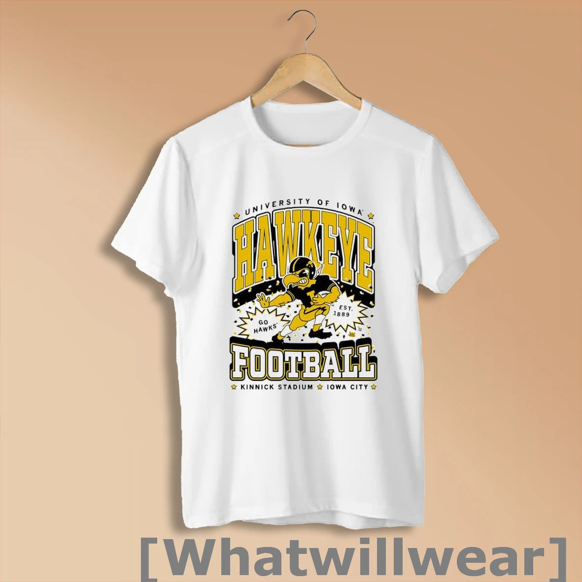 Official Iowa Hawkeyes Football Est 1889 Kinnick Stadium Go Hawks Mascot Graphic Shirt Sweatshirt
