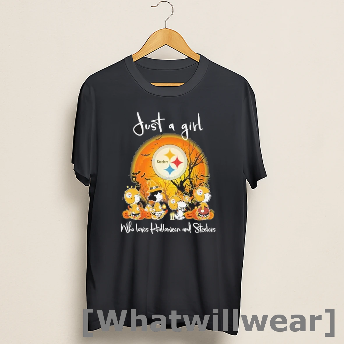 Official Just A Woman Who Loves Halloween And Pittsburgh Steelers X The Peanuts Walking Shirts