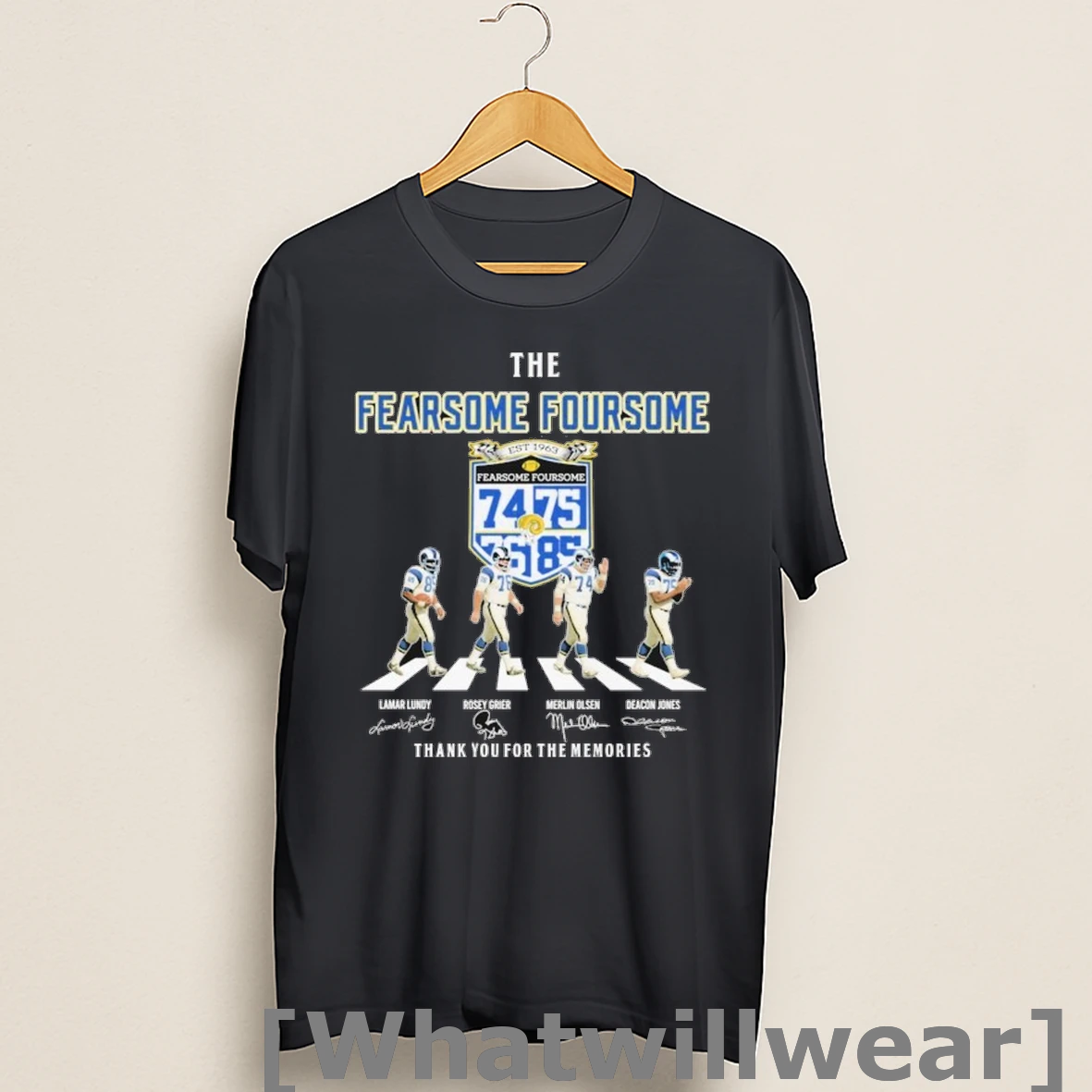 Official Los Angeles Rams The Fearsome Foursome Thank You For The Memories Road Abbey Signatures Shirts
