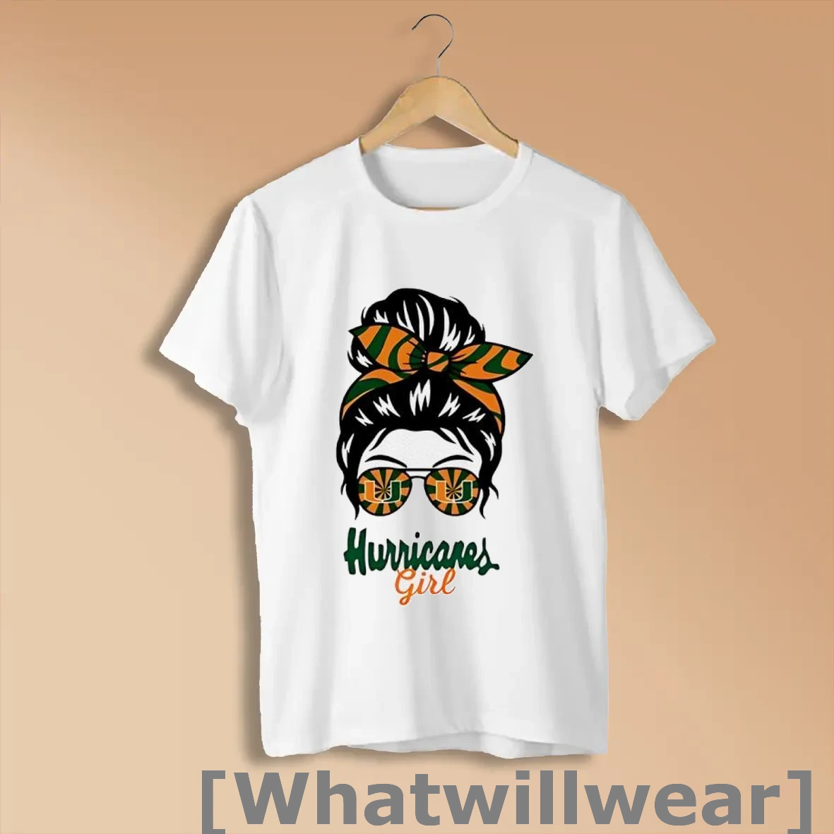 Official Miami Hurricanes Girl Messy Bun Glasses Shirts