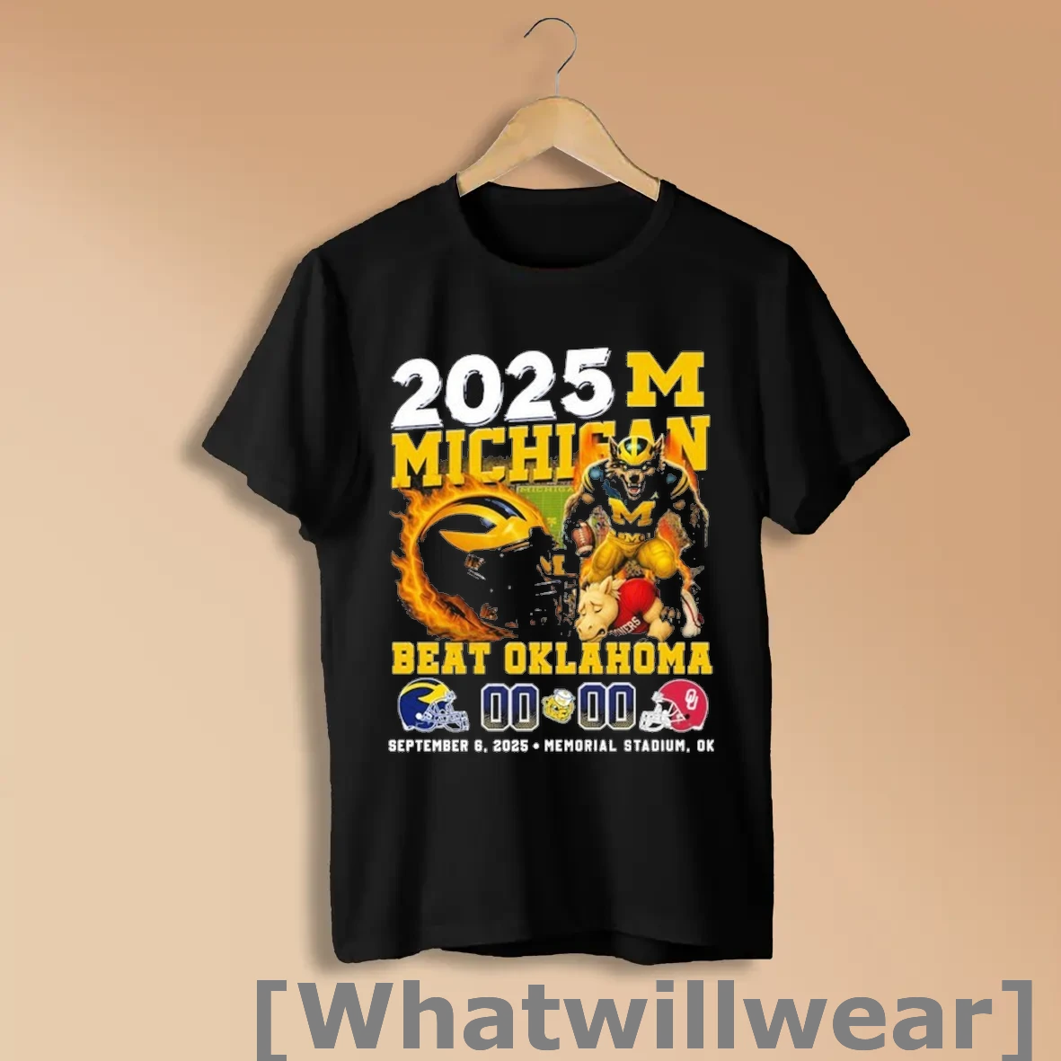 Official Michigan Wolverines Beat Oklahoma Sooners September 6 2025 Memorial Stadium Ok Mascot T Shirts Shirts