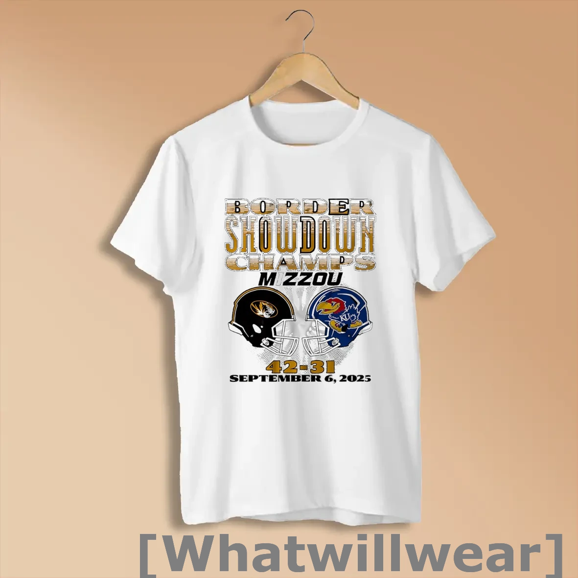Official Missouri Tiger Vs Kansas Jayhawks 42 31 Border Showdown Champs Head To Head Shirts