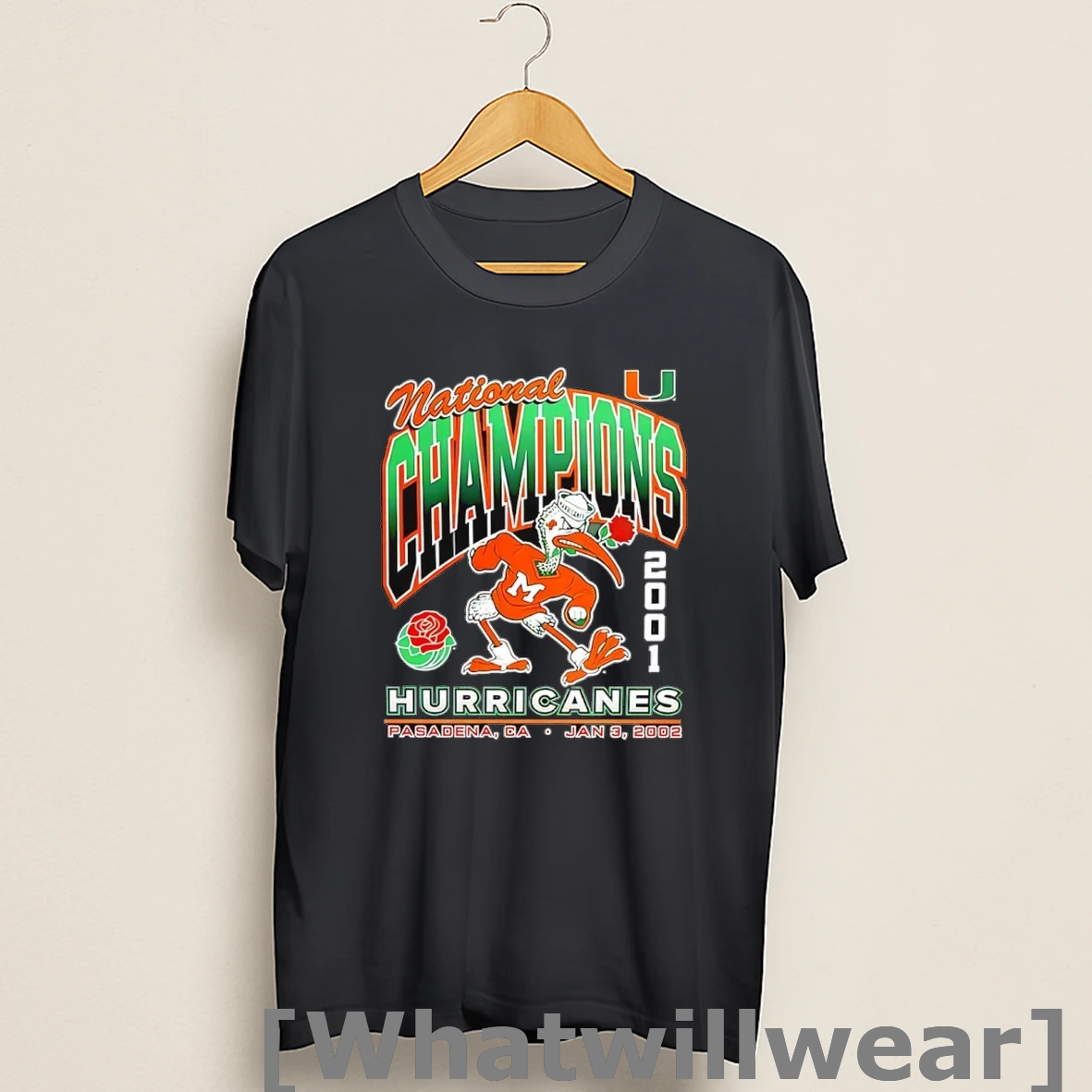 Official National Champions 2001 Miami Hurricanes Mascot Shirts